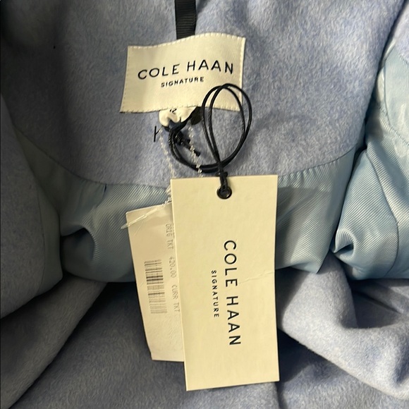 Cole Haan  Signature Women’s Belted Wrap Ice Blue Wool Pea Coat Size 12 NWT - Picture 4 of 12